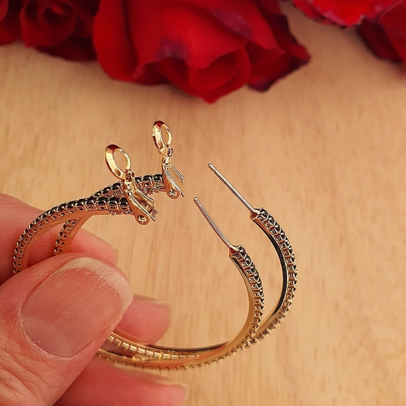 Gold and Black Hoop Earrings - Picture 7 of 7